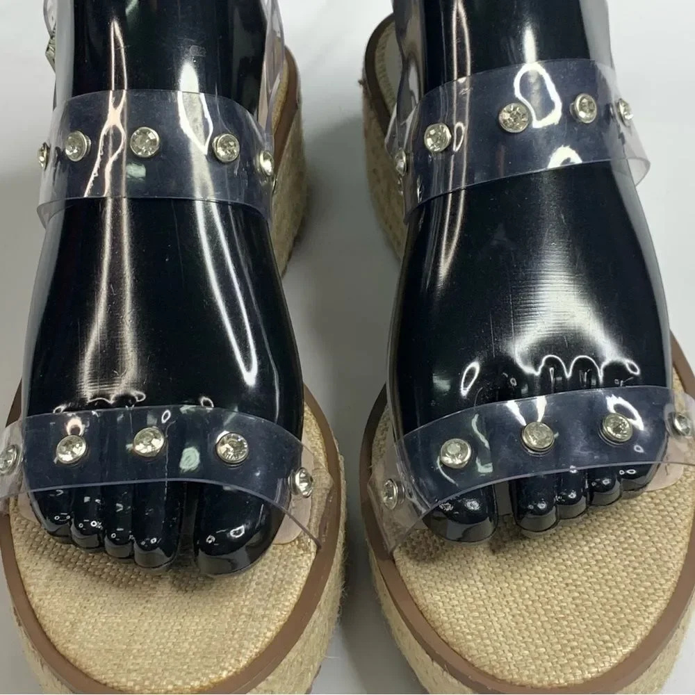 Schutz Cristiane Embellished Platform Sandal Espadrille Sandals Rhinestones 8.5